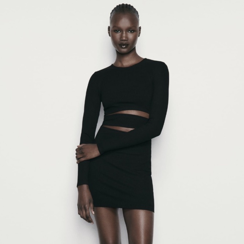 NEW! Zara Cutout Long Sleeve Black Dress